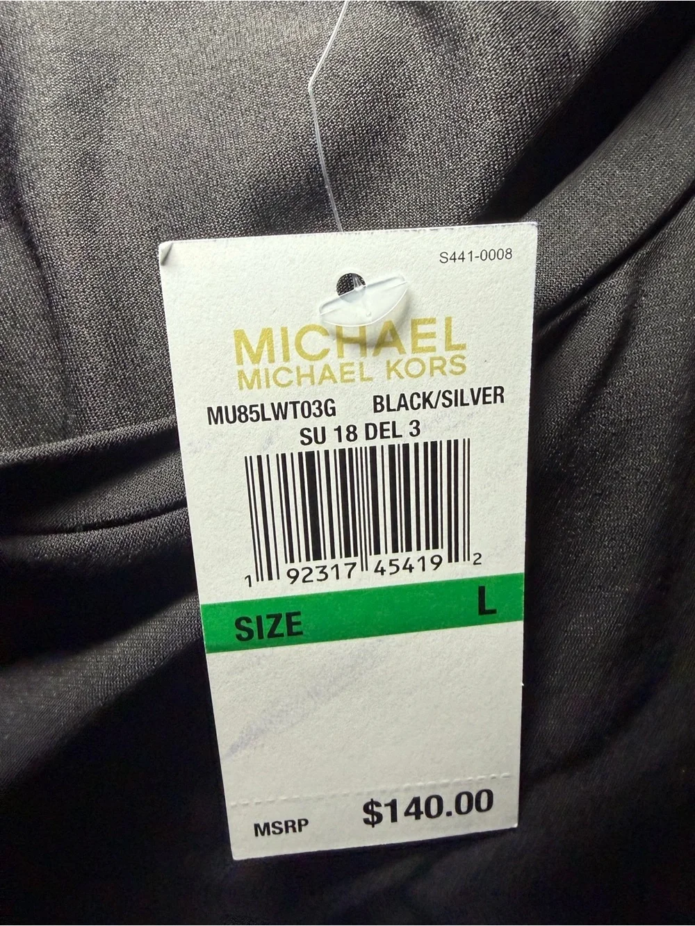 NWT Michael Kors Floral Silver Grommet Cut Out Scalloped Hem Black Top Large